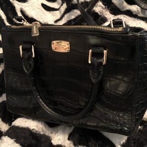 COPY - MICHAEL KORS BLACK LEATHER CROC EMBOSSED SHOULDER BAG,